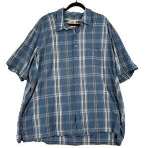 North Crest Classic Button Down Shirt Short Sleeve Cotton Blue Plaid Men's XXXLT